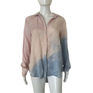 Anthropologie Cloth & Stone Tie Dye Pink Blue Small Long Sleeve Hi-Low Shirt
